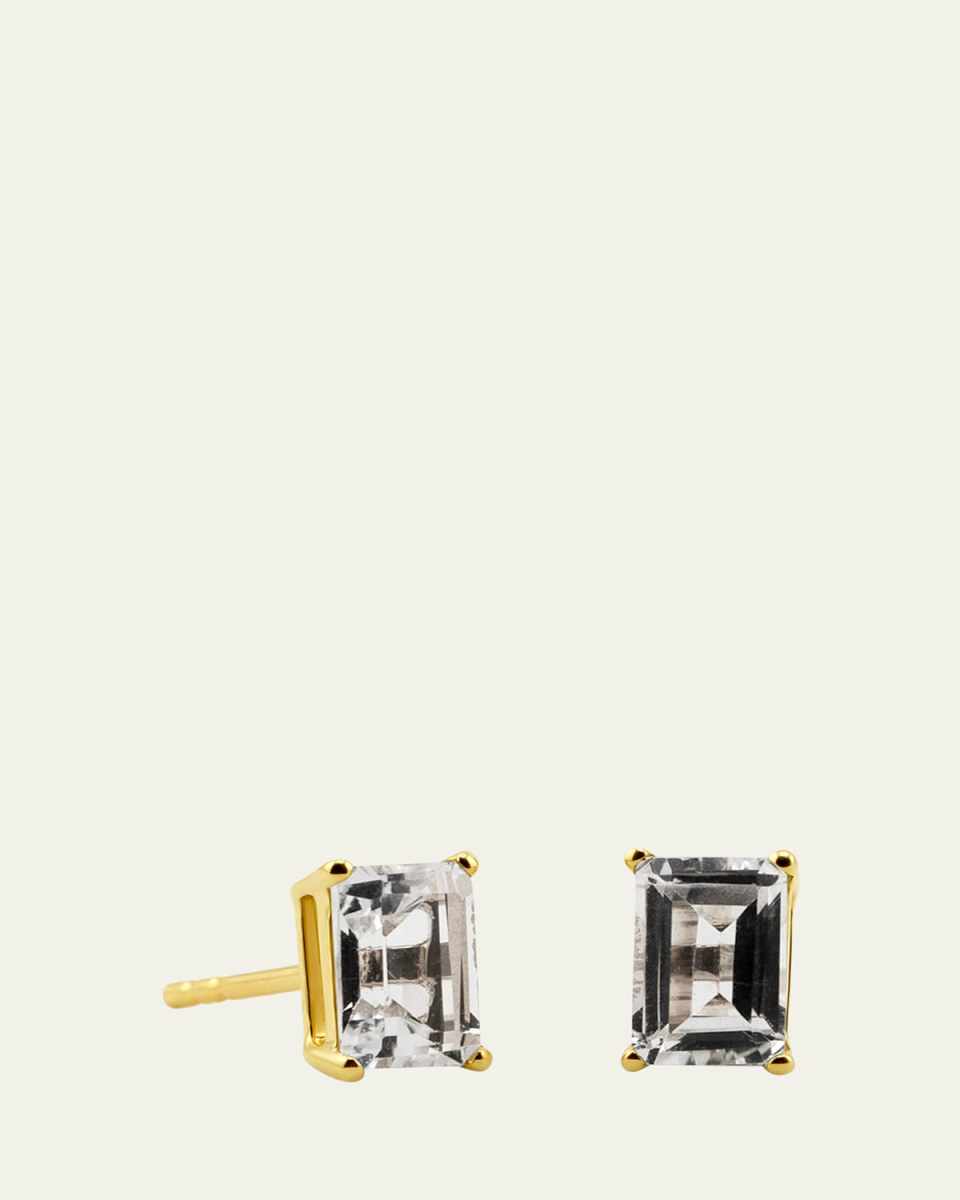 White Sapphire Birthstone Emerald-Cut Stud Earrings